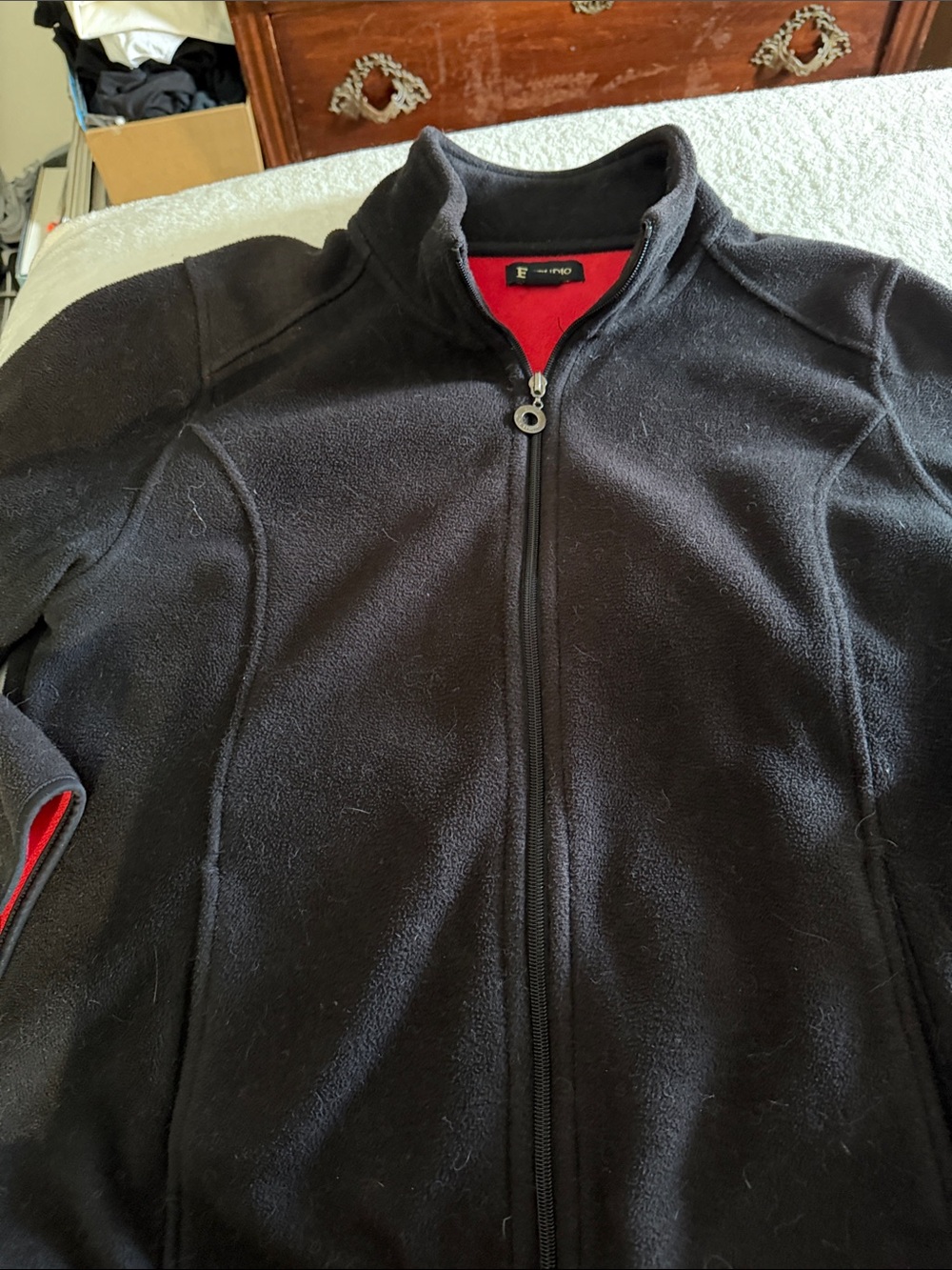 Men's Black Fleece Zip-Up Jacket with Red Lining